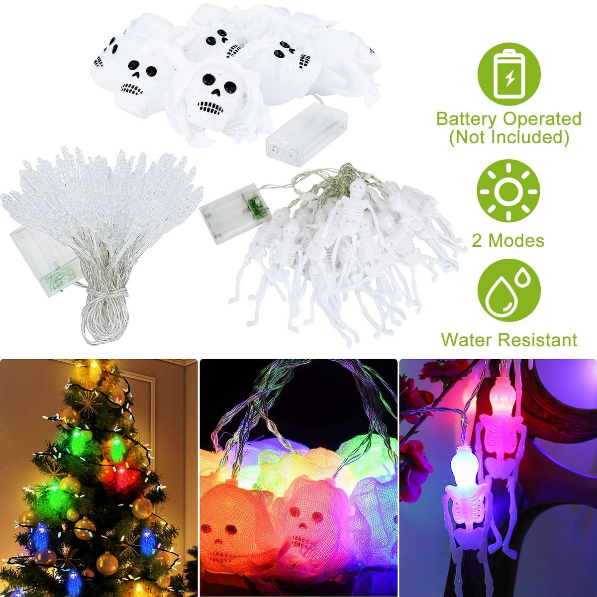 LJG 3-Piece Halloween LED String Lights - 24ft 50 LEDs Colorful