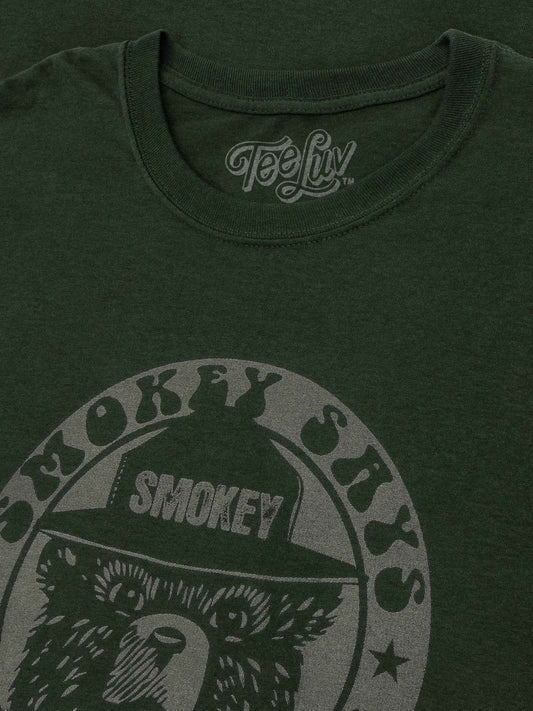 Forest green long sleeve T-shirt with large Smokey graphic and crew neckline