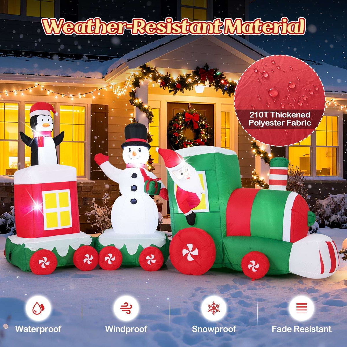 Inflatable Christmas train made of thickened polyester fabric