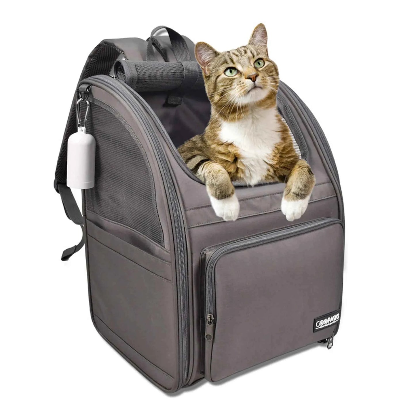 Goopaws Soft Pet Carrier Backpack | Dogs & Cats up to 25 lbs | Grey | 12.5"×10.5"×16.5"