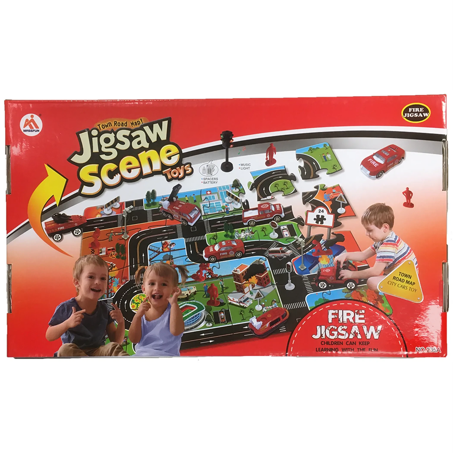 Fire Truck Floor Jigsaw Puzzle | Large Pieces | Fire Vehicles & Sign Accessories | 35" x 23"