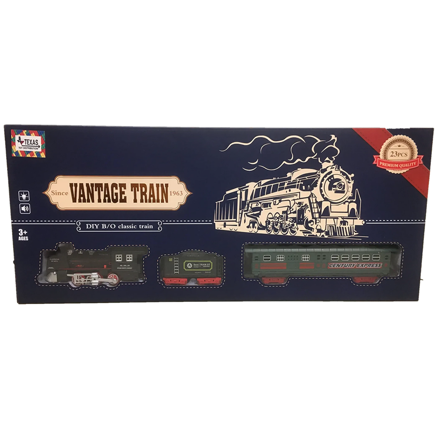 Vintage Classic Train Set | 23 Pieces | Engine, Cars, Tracks & Accessories | 40.5" x 30.3" Layout