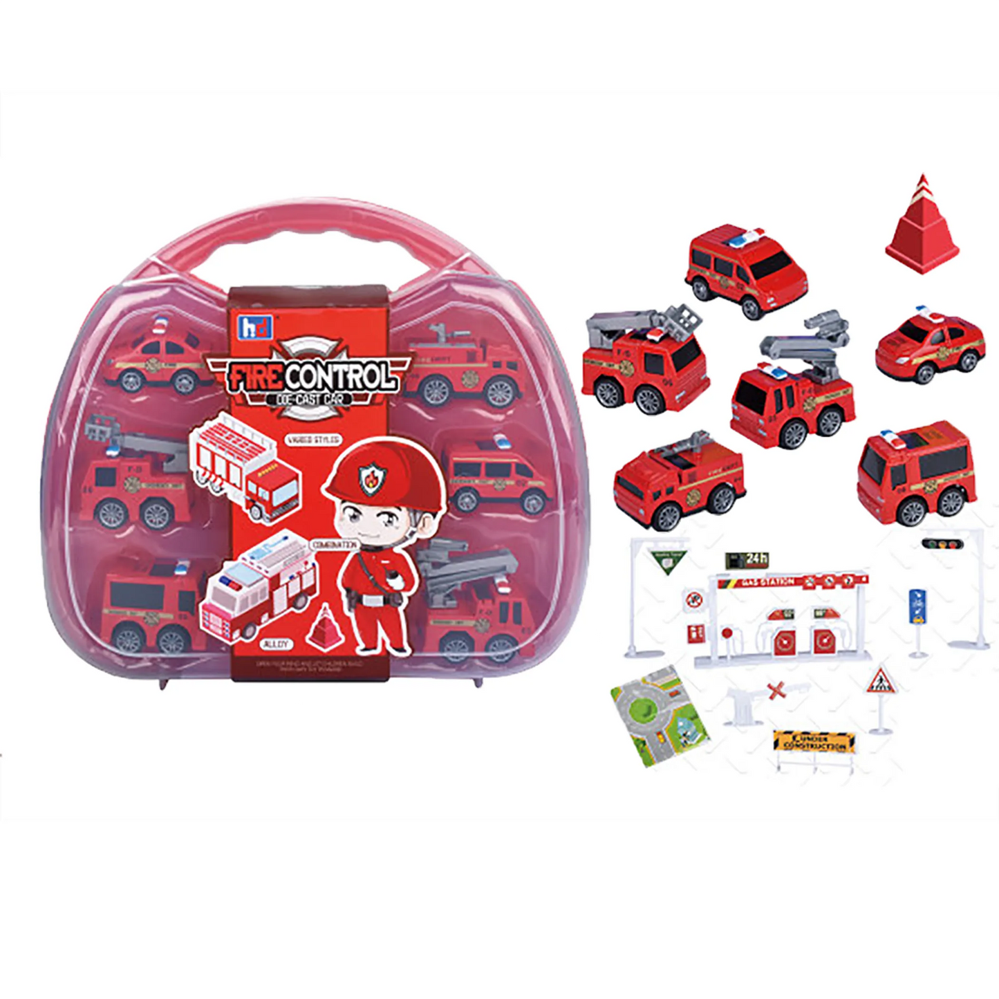 6-Piece Pull-Back Die-Cast Fire Vehicle Set | Accessories & Carry Case | 2" Vehicles