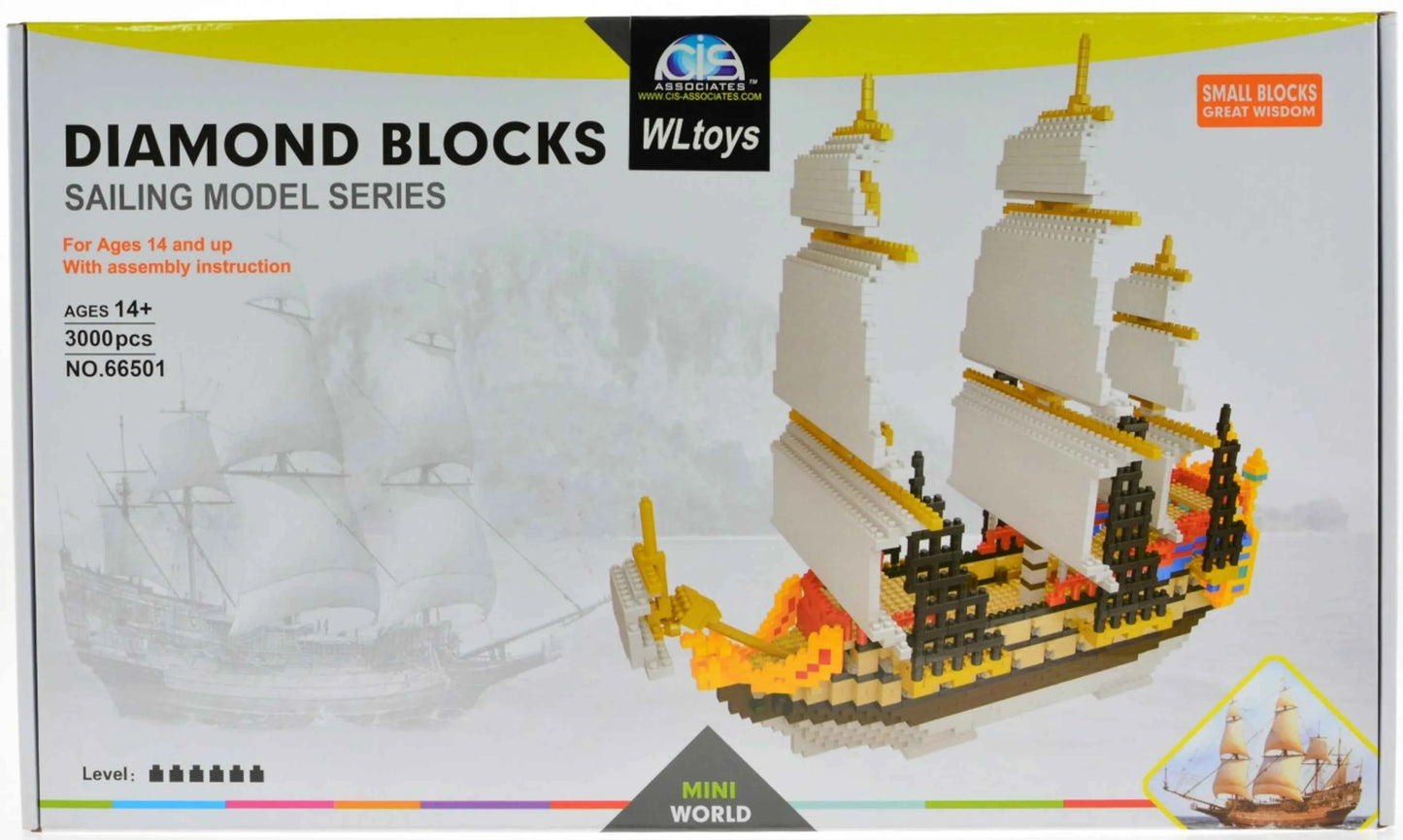 Tall Ship Micro Block Building Set — 3,000 Pieces, 3 Masts | Ages 10+
