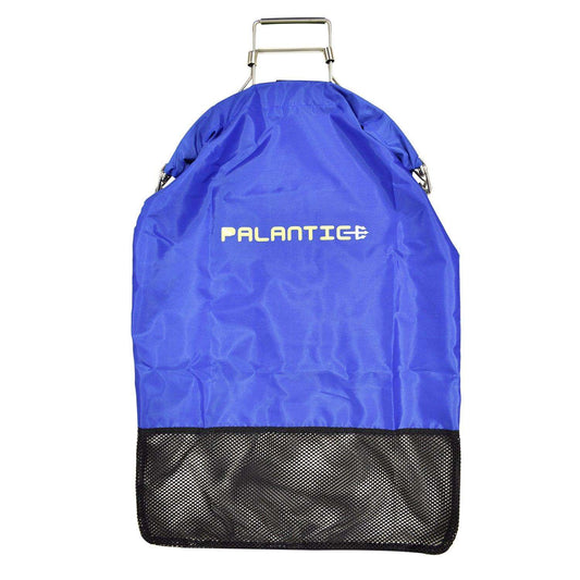 Nylon game bag net by Palantic with squeeze-open handle, blue
