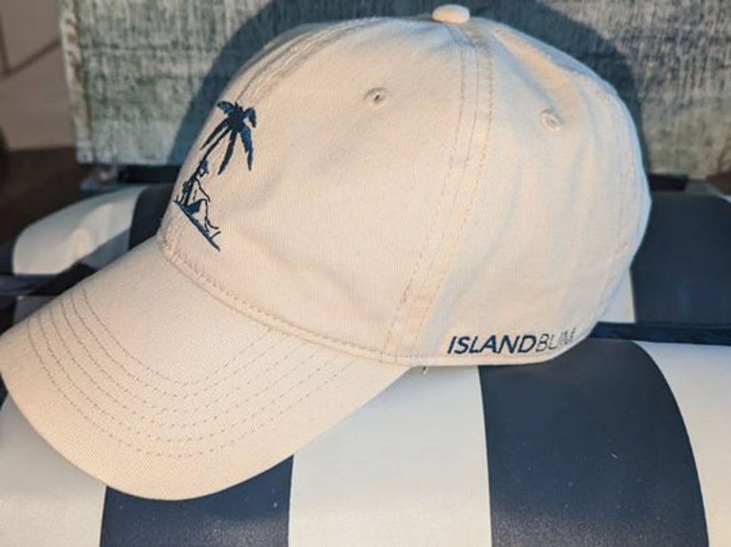 Island Bum Polo Style Dad Ball Cap | 6-Panel | Pre-Washed & Soft | Off White with Navy Logos