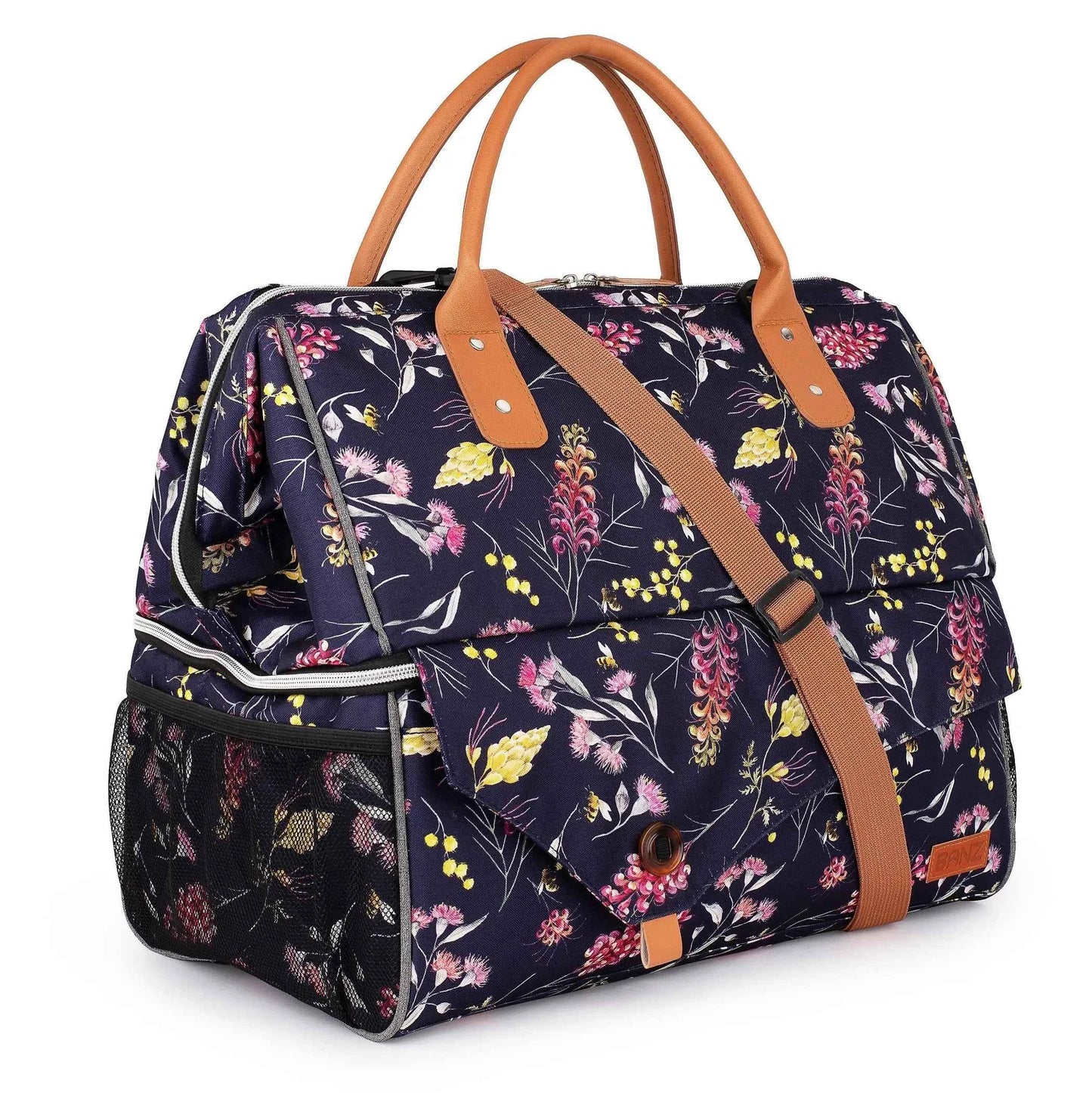 BANZ Insulated Picnic Cooler Bag – Large, Dual Compartment, Australian Floral Design