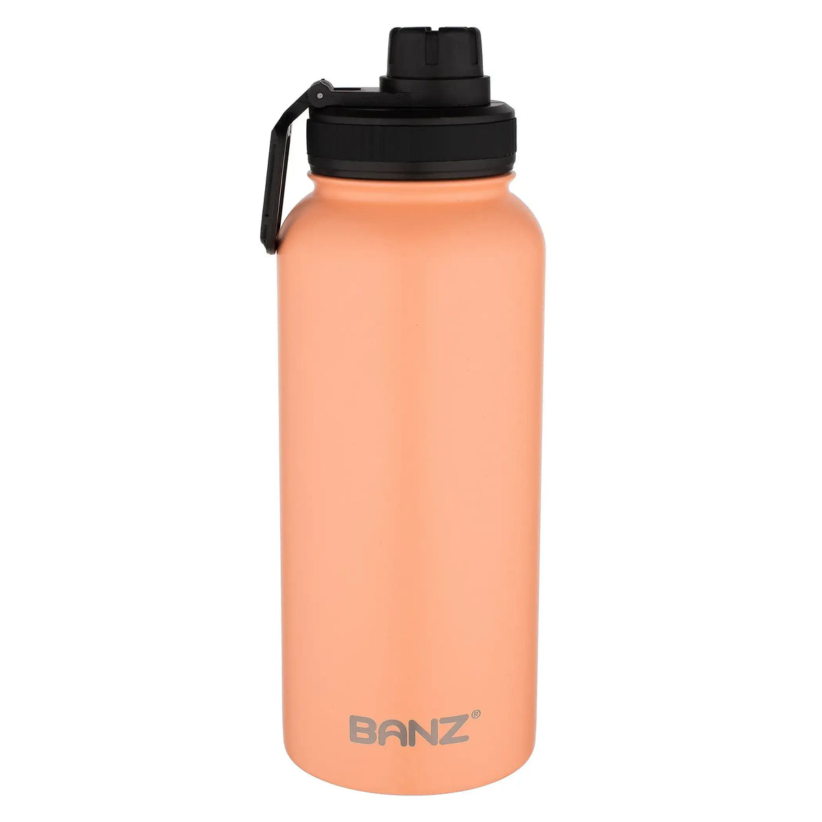 Apricot insulated stainless steel water bottle with black flip-top lid and handle