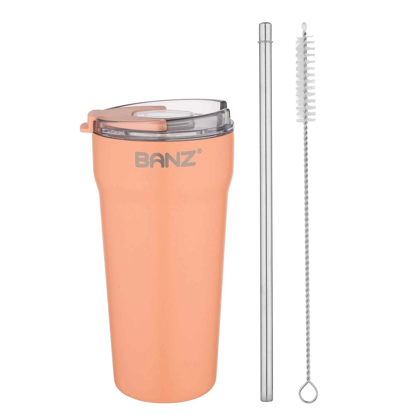 BANZ Stainless Steel Travel Cup – 14 or 18 oz, Flip Lid & Straw
