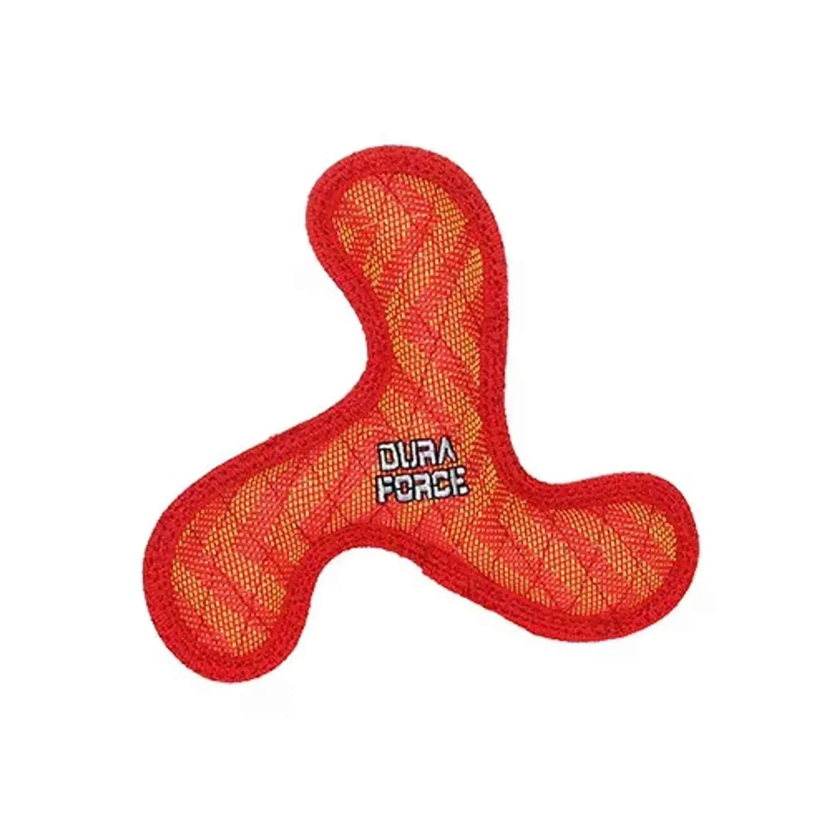 Red boomerang dog toy with Dura Force logo on the center