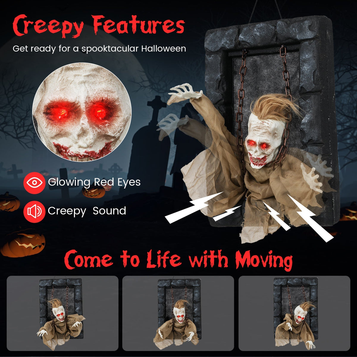 Halloween Hanging Animated Zombie Prisoner Decoration