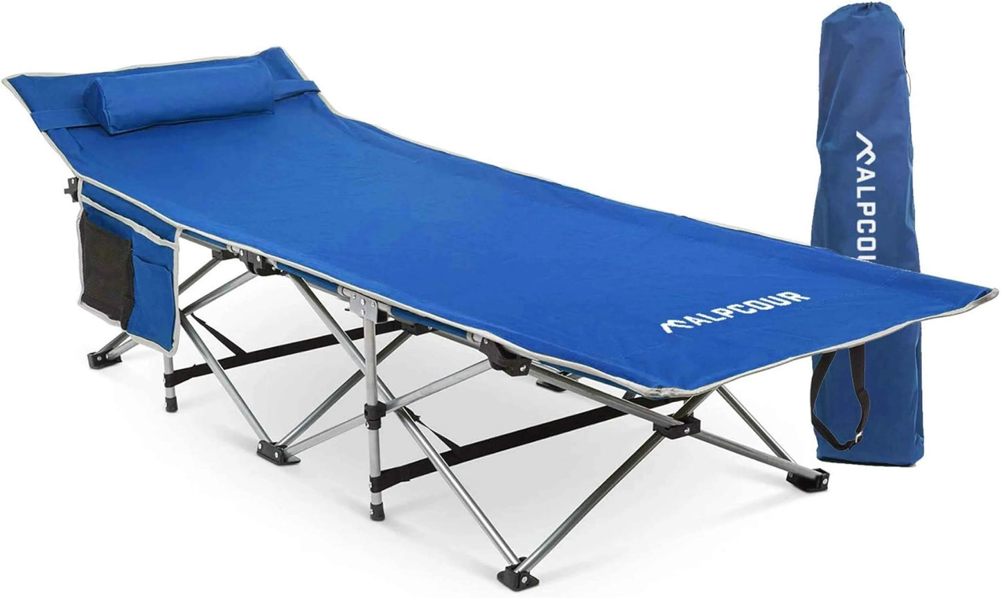 Alpcour Folding Camping Cot – Large, 300 lb Capacity, Padded Pillow