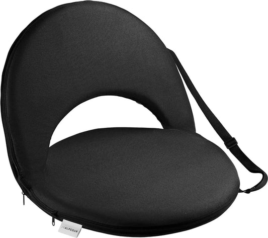 ALPCOUR reclining stadium seat cushion, black round pad with carrying strap