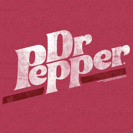 Brick red T-shirt with distressed Dr Pepper logo print at center.