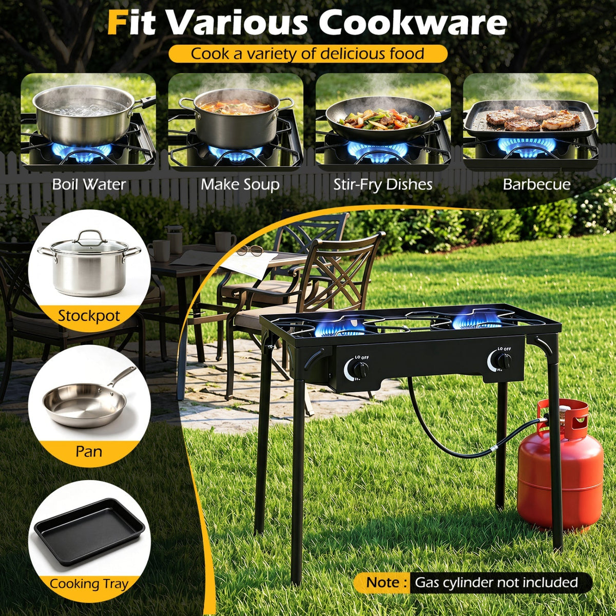 2-Burner Propane Stove 160,000 BTU with Adjustable Regulator