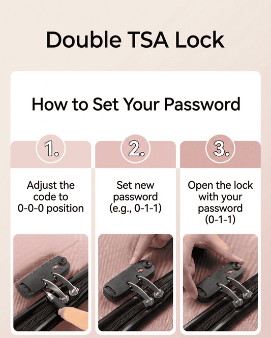 Hard shell suitcase TSA lock with combination dial and reset latch close-up