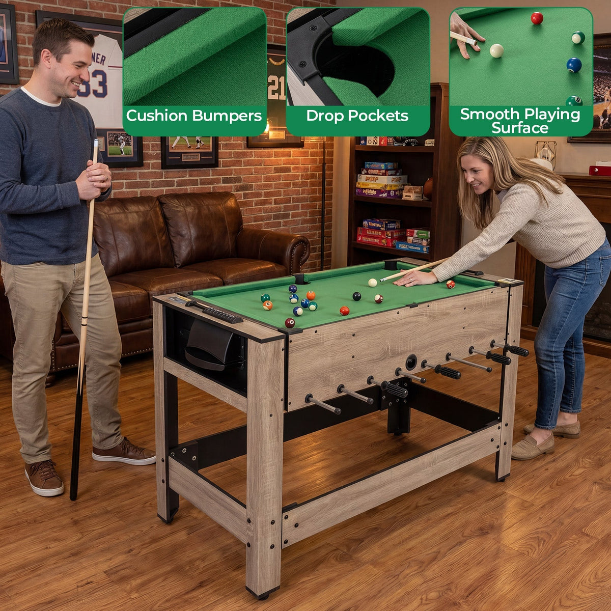 2-in-1 Swivel Foosball & Pool Game Table for Teens and Adults