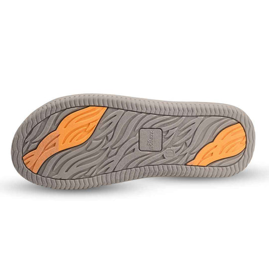 BoneZZZ slide sandal outsole with gray tread and orange accents, non-slip rubber base