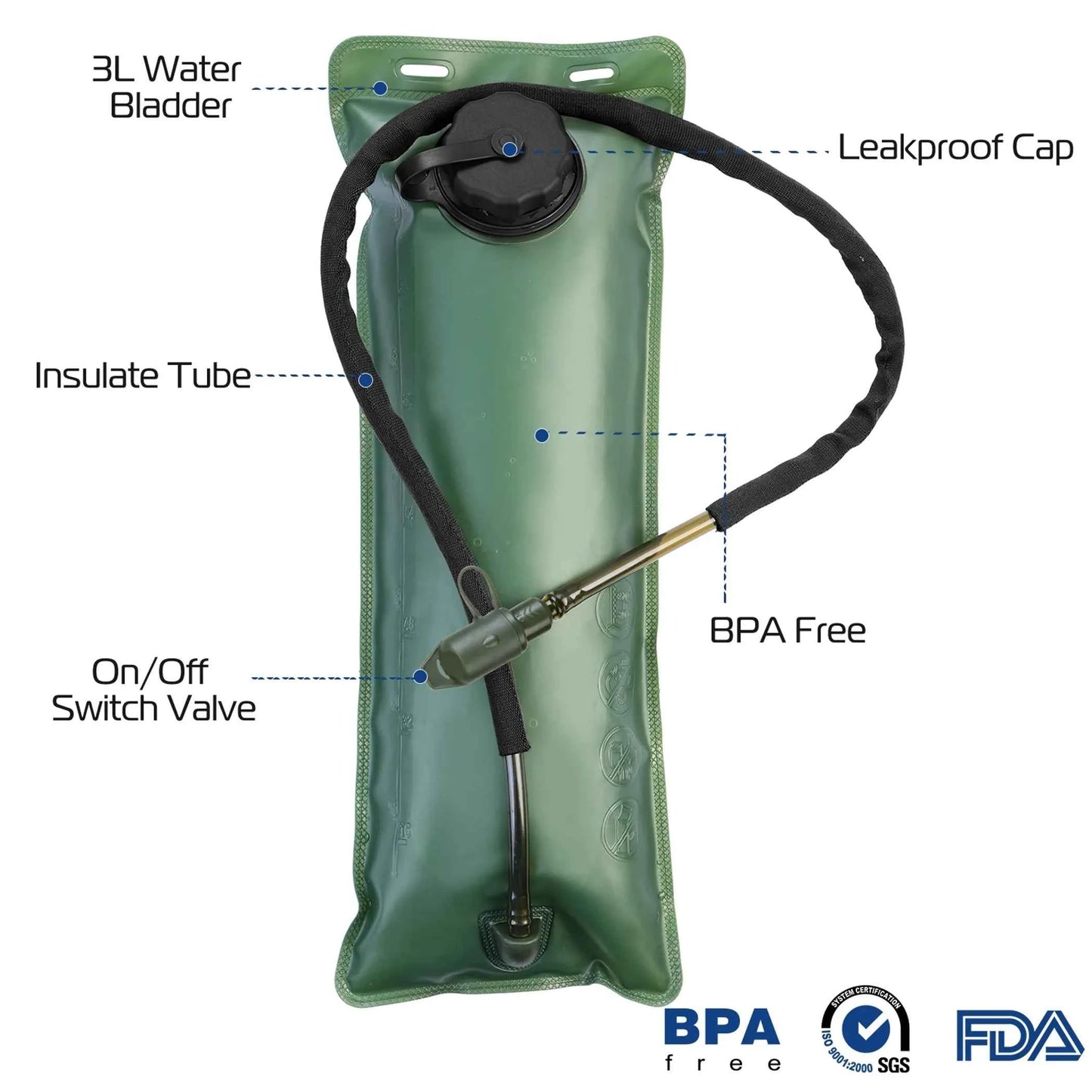 Tactical Hydration Pack – 3L Water Bladder, Hands-Free Drinking (Black)