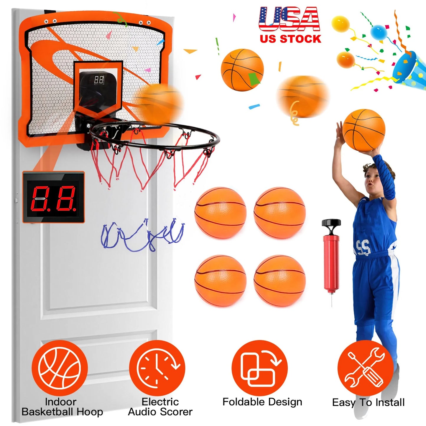 Indoor Mini Basketball Hoop Set | Electric Scorer | Foldable | Kids & Adults