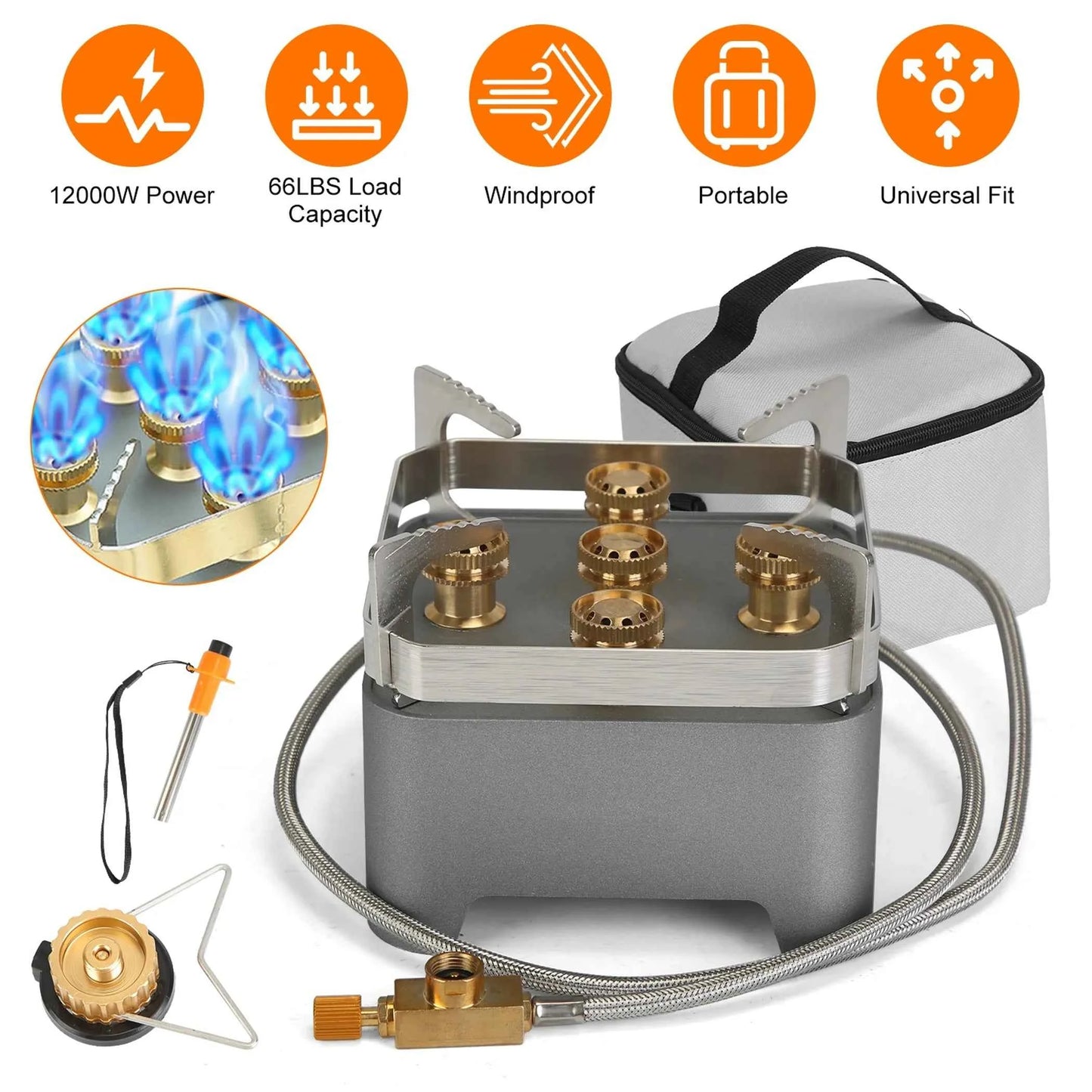 12,000W Portable Camping Stove – 5-Burner Brass, Windproof
