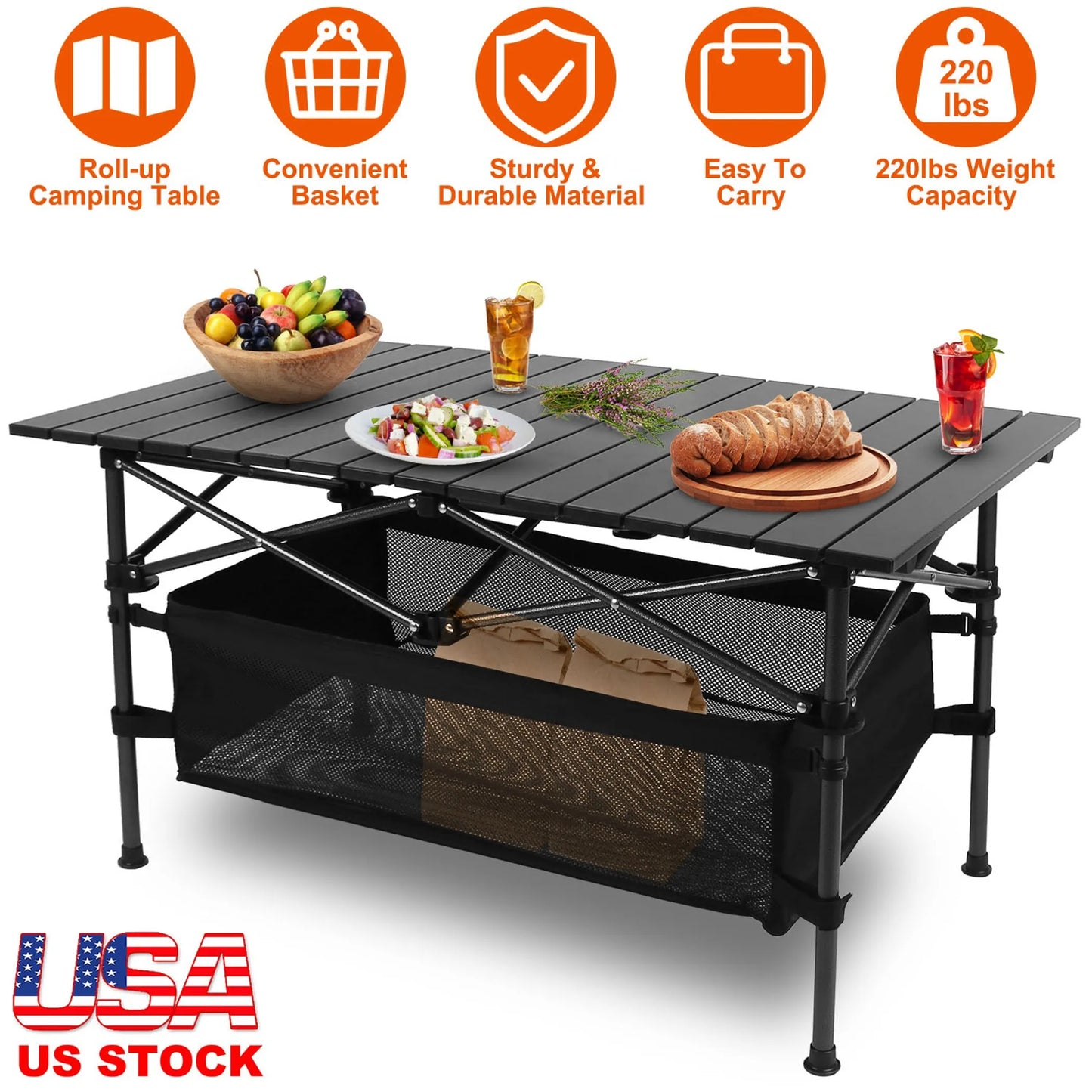 Roll-Up Aluminum Camping Table – Lightweight & Foldable