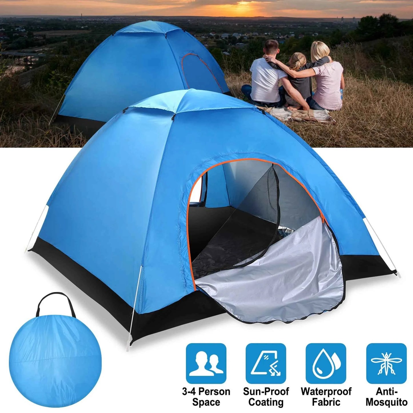 4-Person Pop-Up Camping Tent – Waterproof, Instant Setup, Mosquito Net