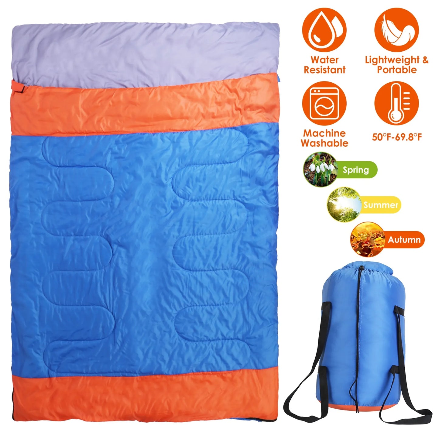 2-Person Sleeping Bag | Lightweight & Water-Resistant | Camping, Backpacking & Hiking | Blue