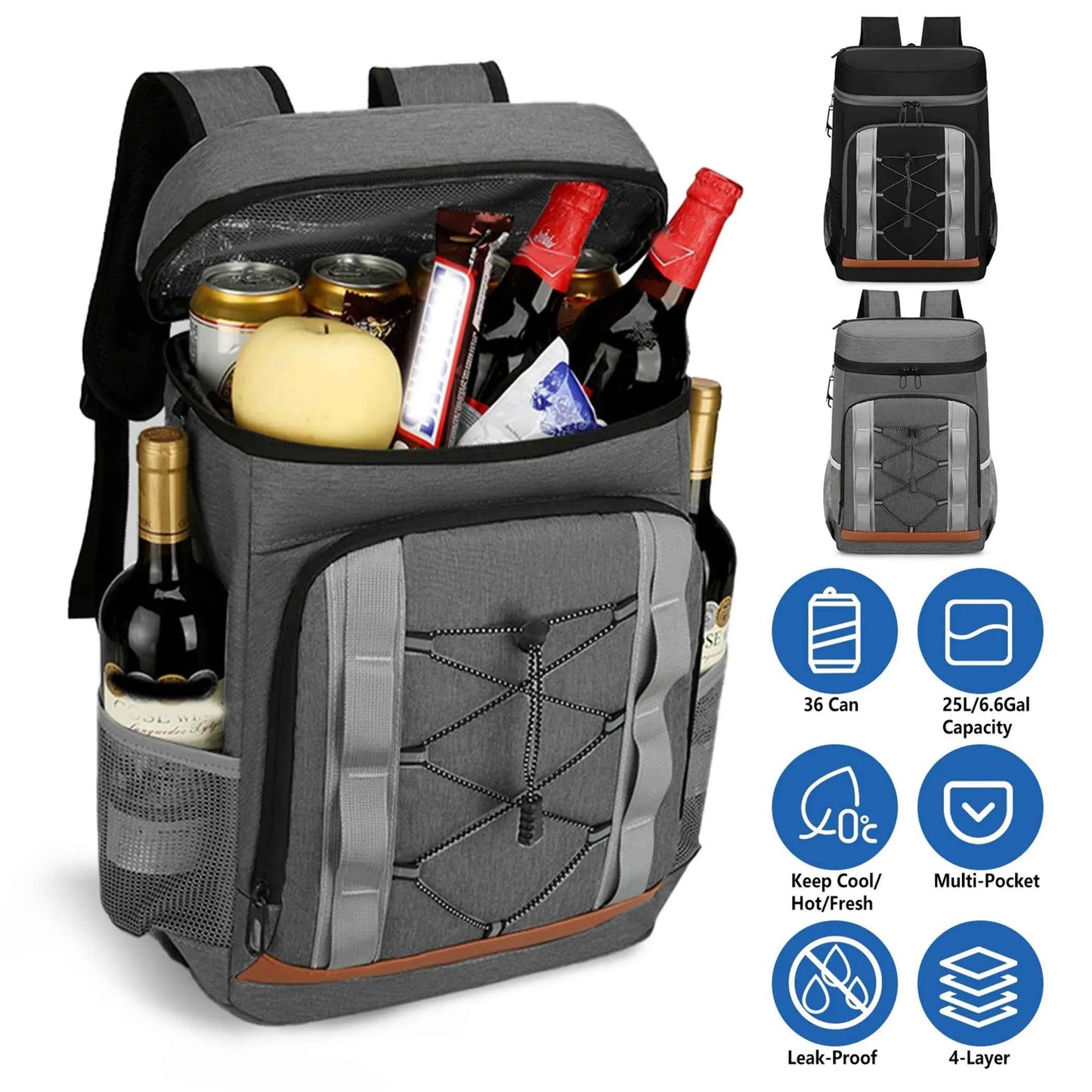 36-Can Leakproof Cooler Backpack — 25L Insulated with Multi-Pocket Design