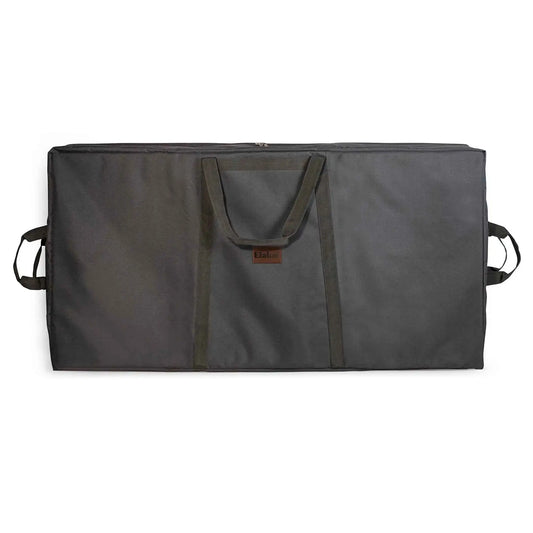 Dark rectangular padded corn hole carry bag with center panel and side carry loops