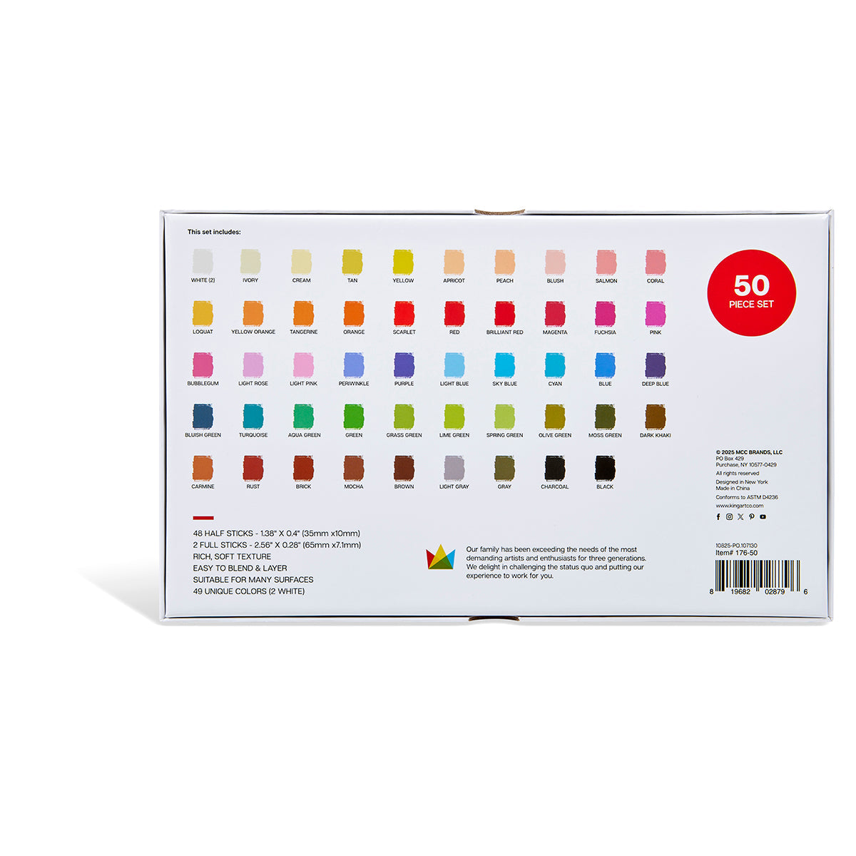 Kingart Soft Pastels Half Stick Set - 50 Pieces