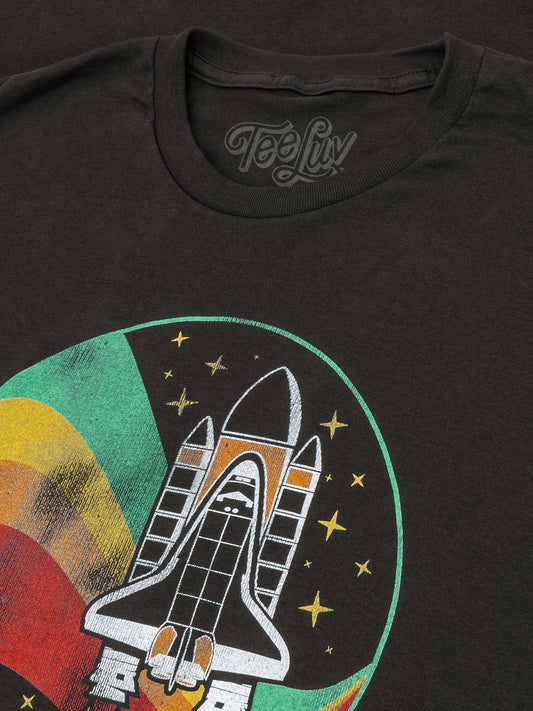 Black T-shirt close-up of NASA Space Shuttle worm logo front print