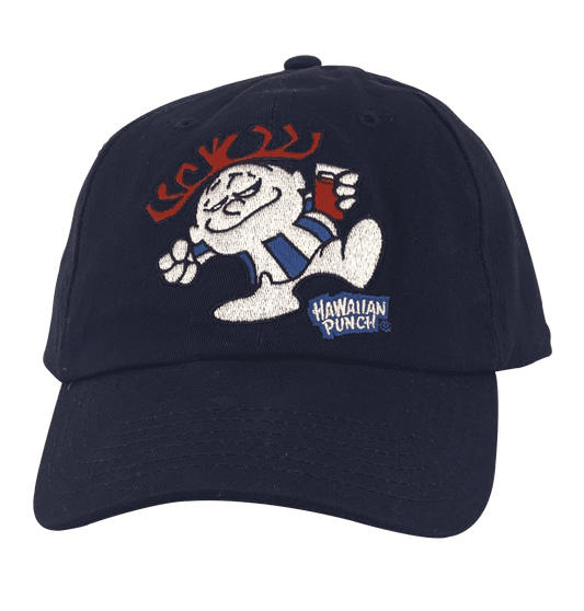 Navy embroidered baseball cap with Hawaiian Punch mascot patch on front