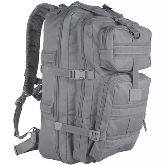 Tactical transport pack in shadow grey with multiple zip compartments and front organizer panel