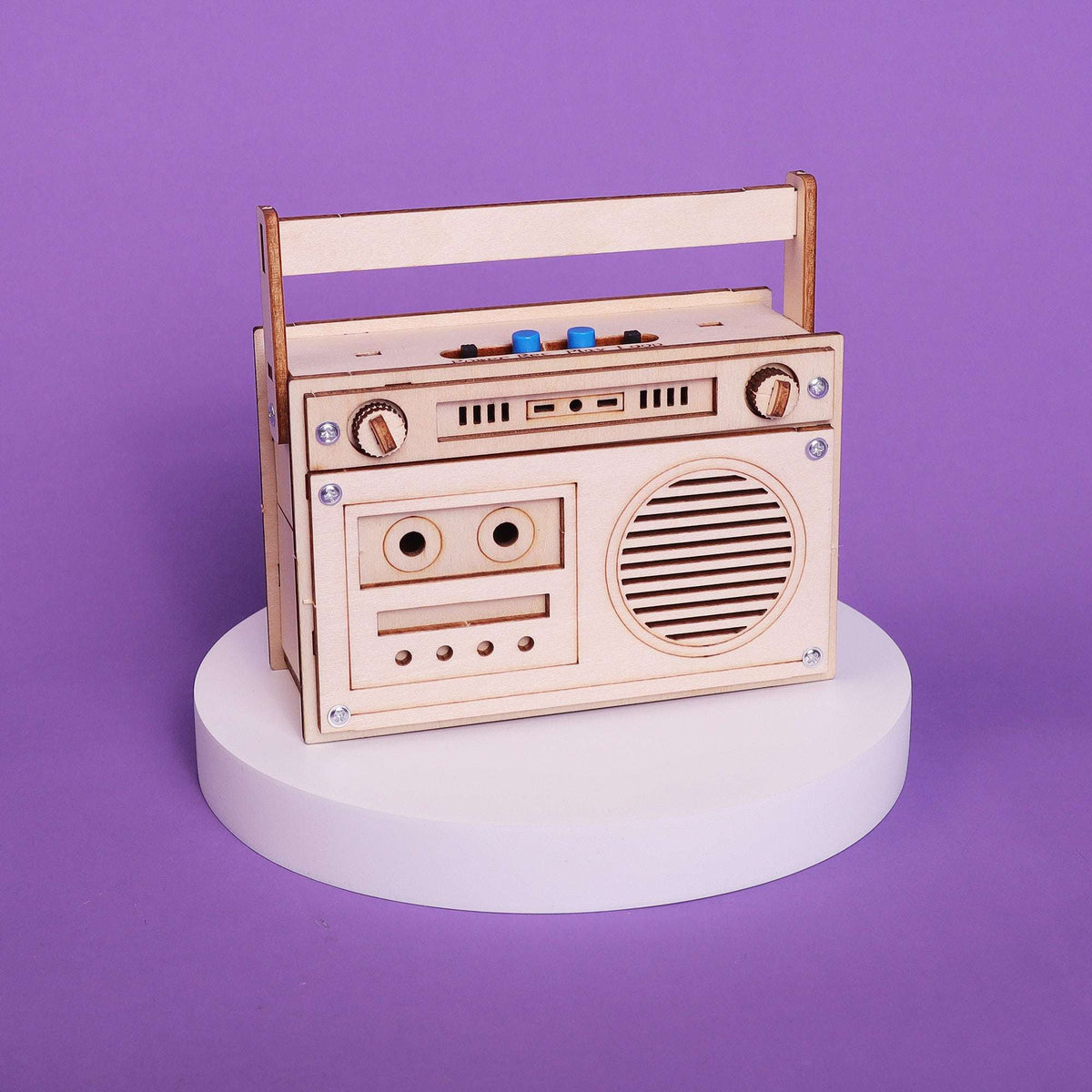 Wooden voice recorder DIY kit boombox with speaker grille and tuning knobs