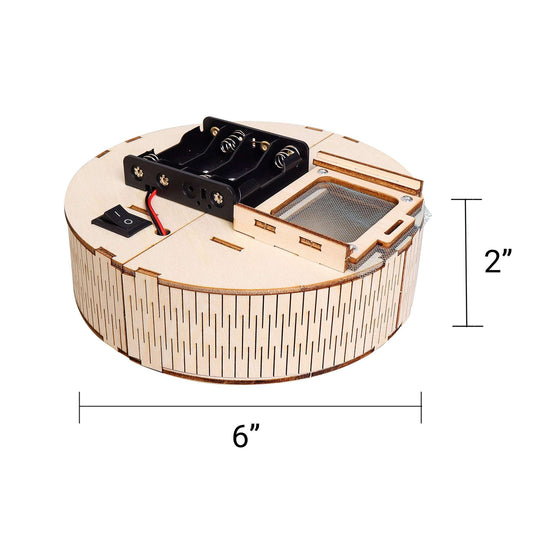 DIY robot vacuum kit close-up on circular base with electronic boards and display