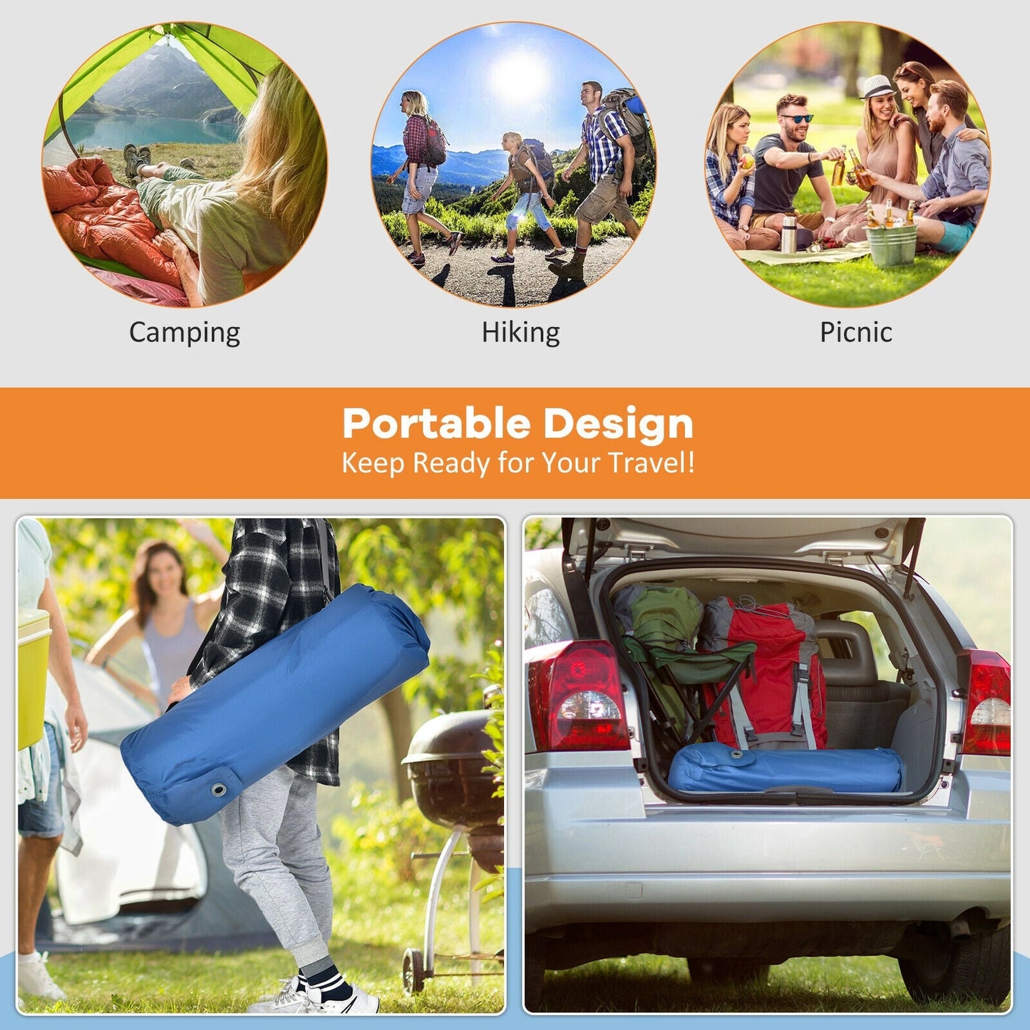 Self-Inflating Camping Sleeping Mattress | Waterproof TPU | Sponge Padding | Carrying Bag Included | Green or Blue