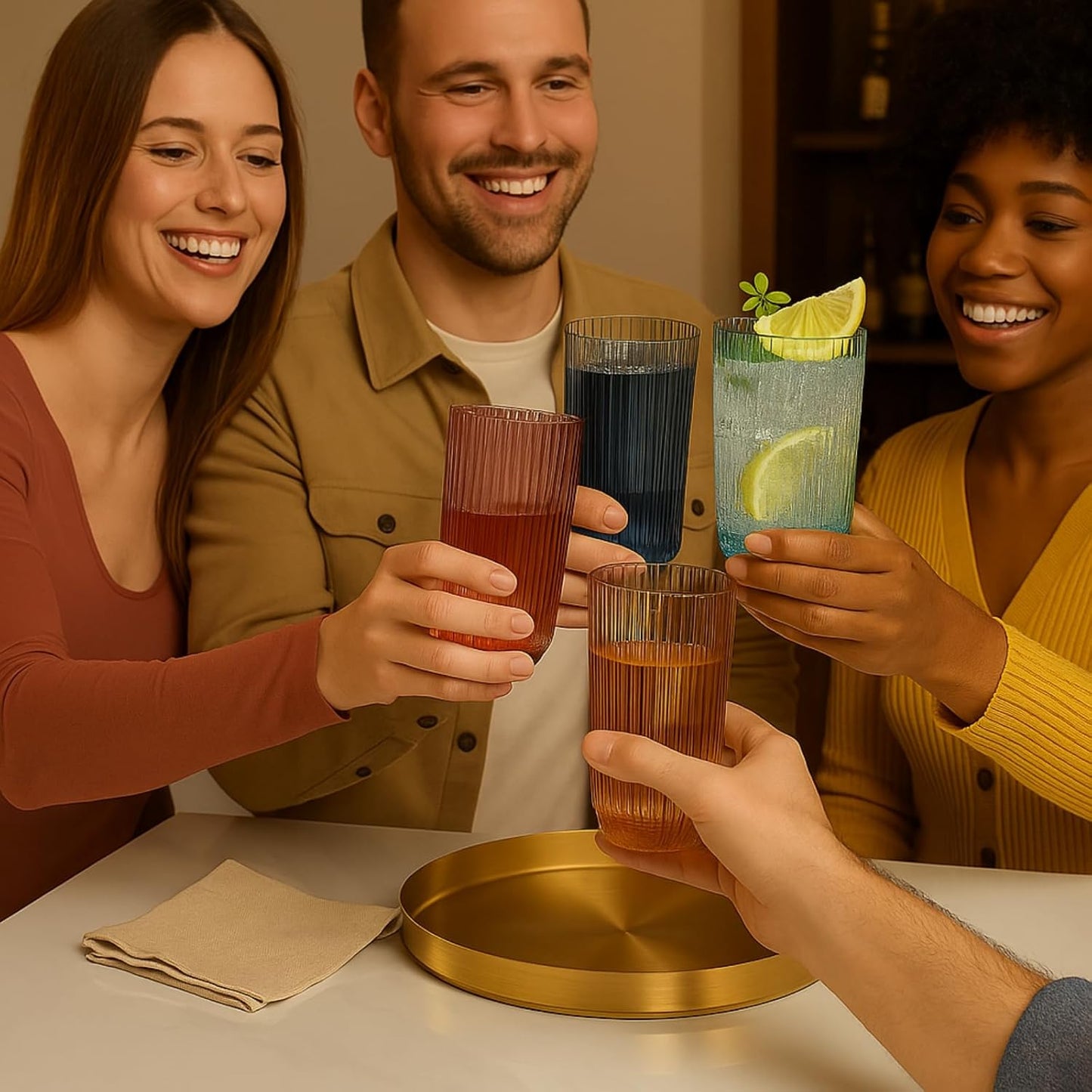 Khen Ribbed Drinking Glasses | Set of 4 | Shatterproof Tritan Acrylic | Indoor & Outdoor | Khen Site - Niksstuff