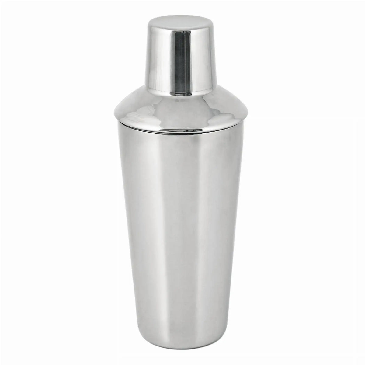 Stainless steel cocktail shaker with cylindrical body and domed top cap
