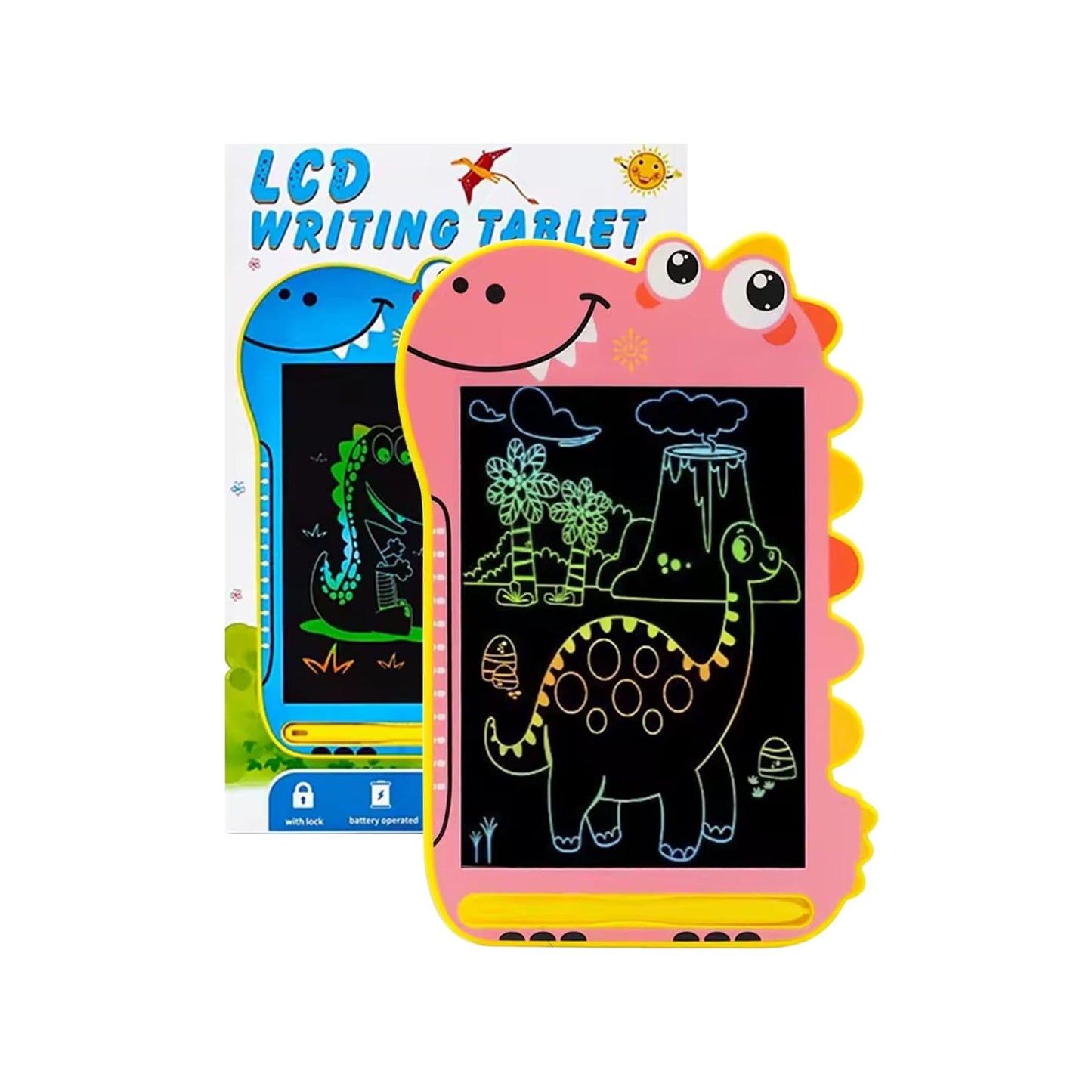 Kids LCD Writing Tablet 8.5" | Dinosaur Color Display | One-Click Erase | Screen Lock | Blue or Pink