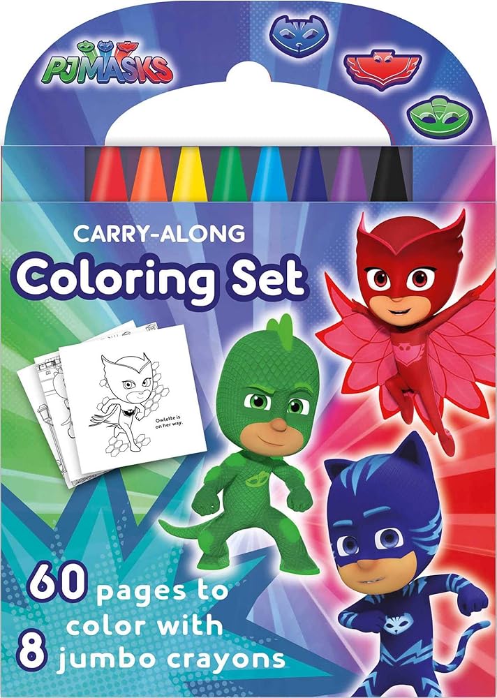 PJ Masks Carry-Along Coloring Set with 60 Images and 8 Crayons
