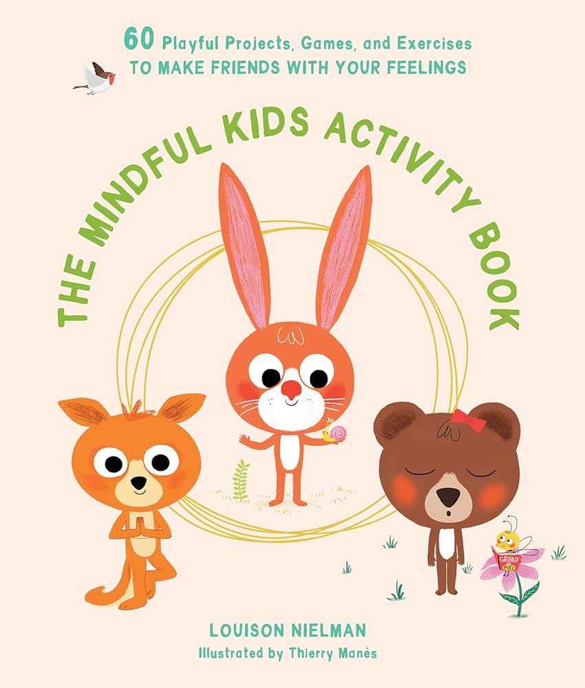 Kids activity book cover with cartoon bunny, fox, and bear and playful title text