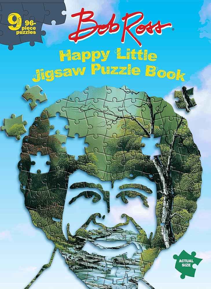 Bob Ross Happy Little Jigsaw Puzzle Book | 9 Puzzles × 96 Pieces | Bob Ross Art