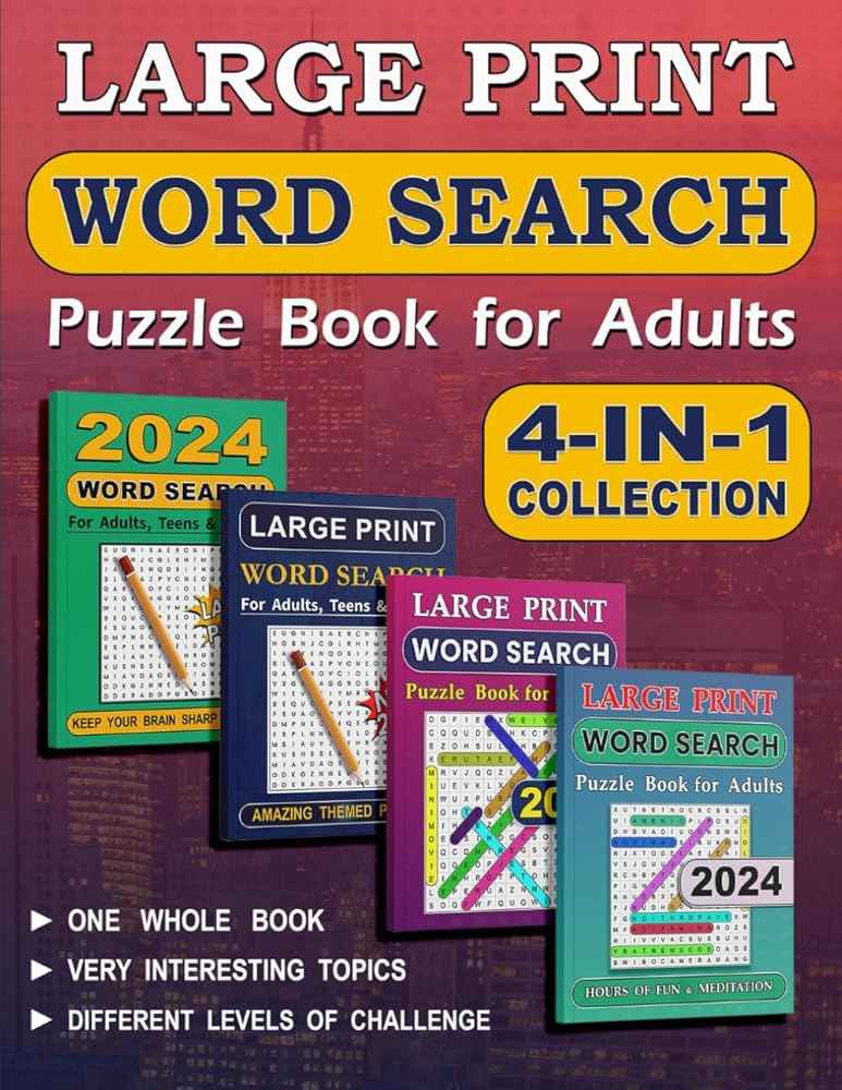 4-in-1 Word Search Puzzle Book for Adults | Large Print | Brain Game Activity Book