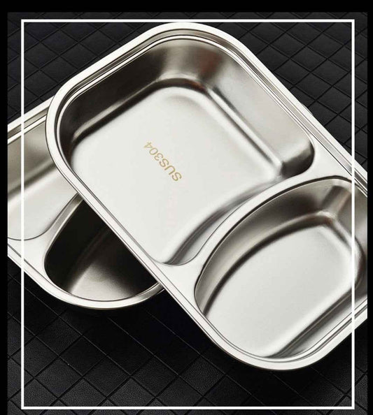 Stainless steel bento tray with two compartments, SUS304 marking