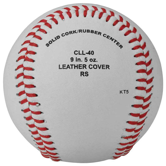 Little League baseball back view with printed specs and red-and-white stitched border