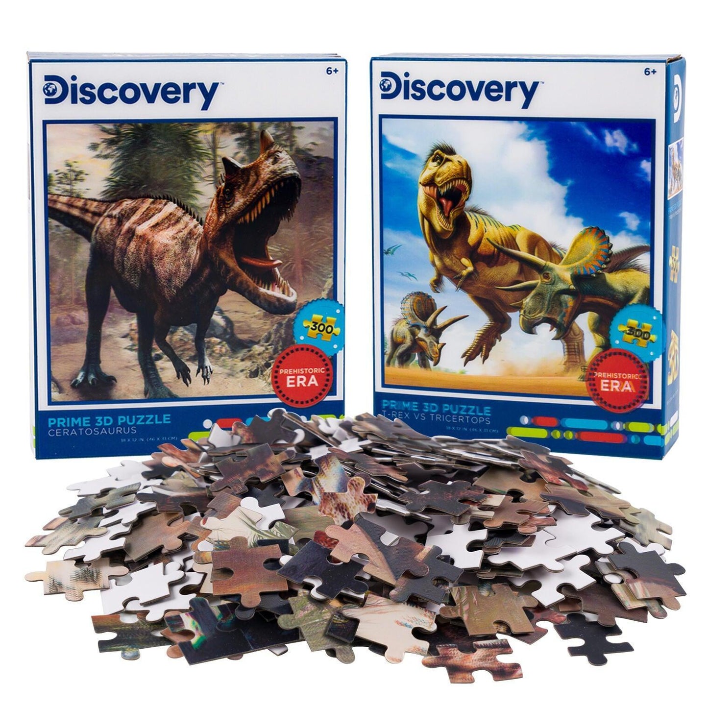 Ceratosaurus & Dino Battle 3D Lenticular Jigsaw Puzzle Set | 2 x 300 Pieces | 18"x12" | Ages 6+ - Niksstuff