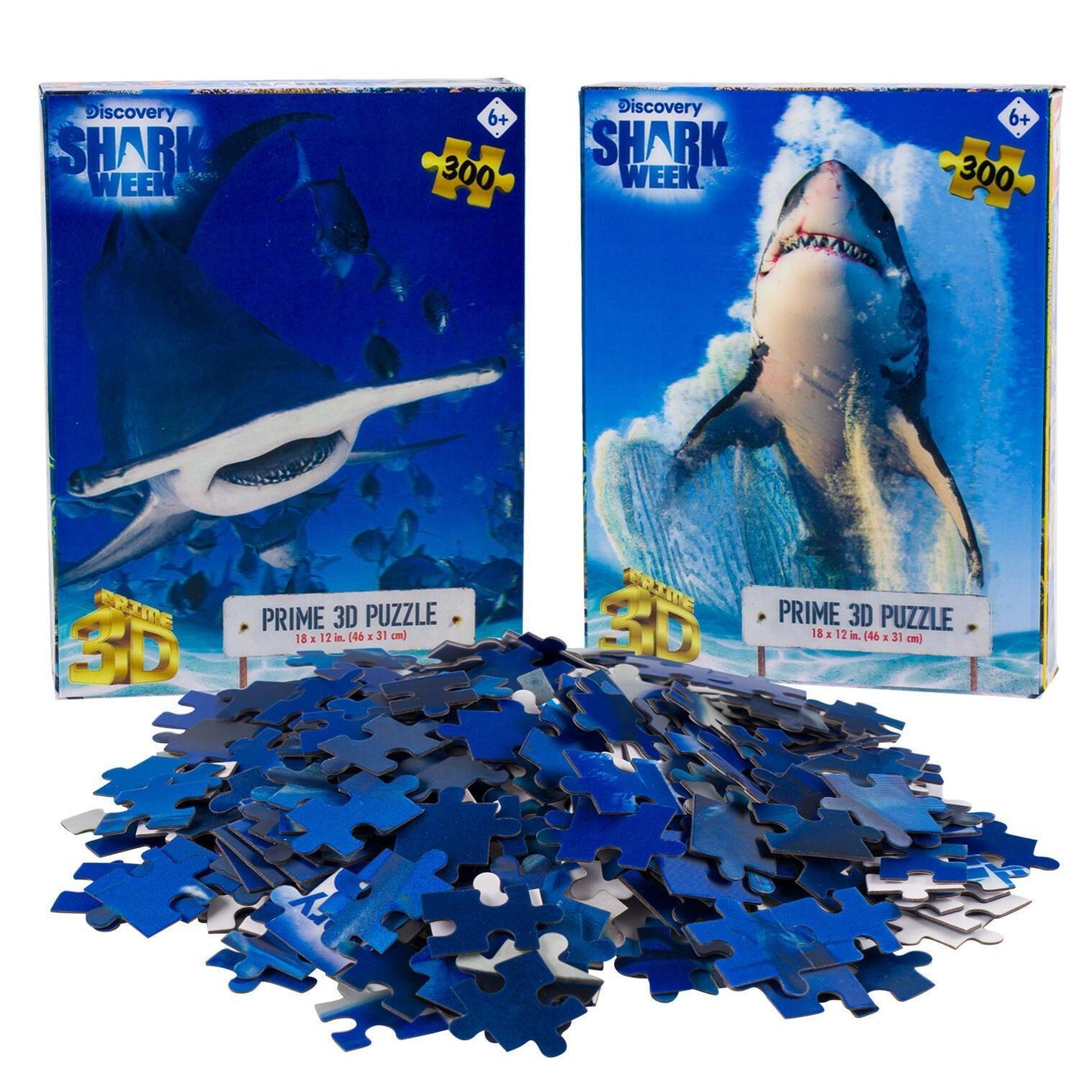 Hammerhead & Great White Shark 3D Lenticular Jigsaw Puzzle Set | 2 x 300 Pieces | 18"x12" | Ages 6+ - Niksstuff