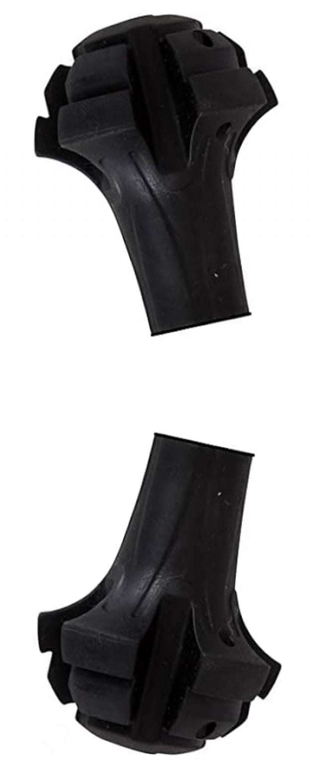 Hard rubber trekking pole tip set, black round tapered tips with grip fins