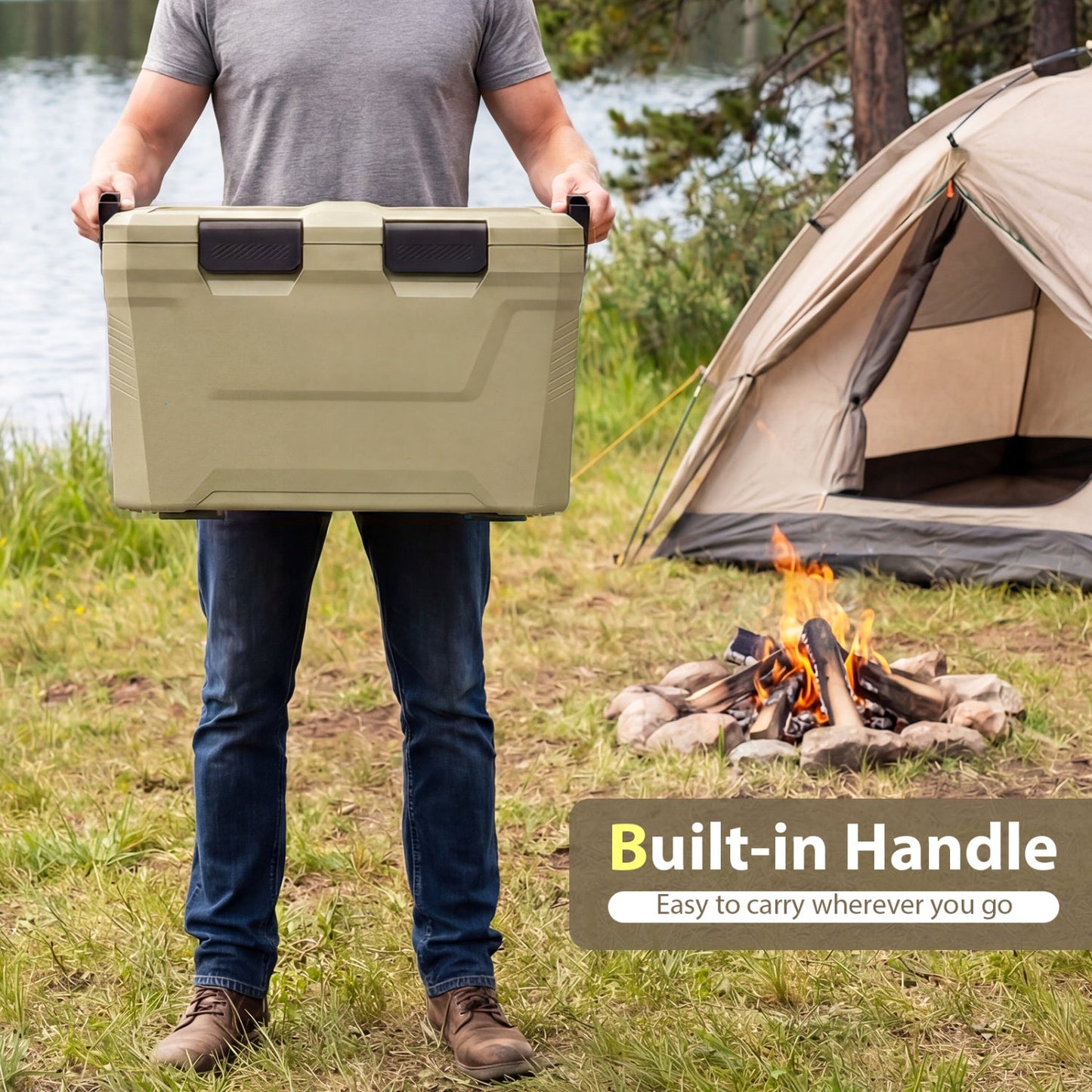 Large Insulated Hard Shell Cooler with Cup Holders, Bottle Opener & Drain Plug